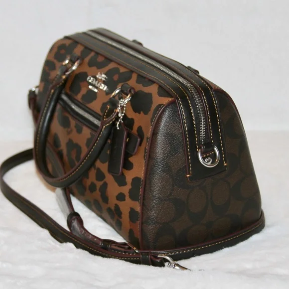 SOLD! NWT COACH Rowan Satchel In Signature Canvas With Leopard Print - Picture 3 of 4